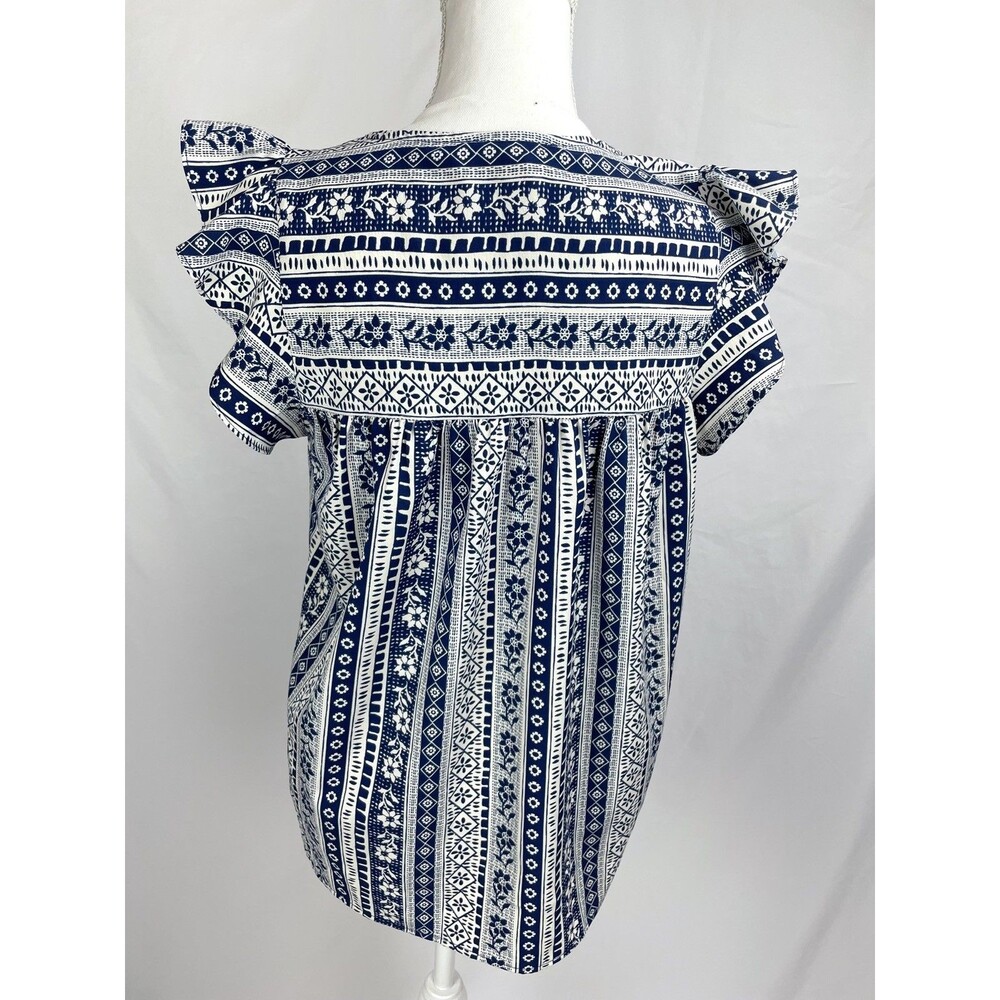 Savanna Jane Blouse Women Small Blue Crochet Top Boho Floral Embroidered - Picture 5 of 6